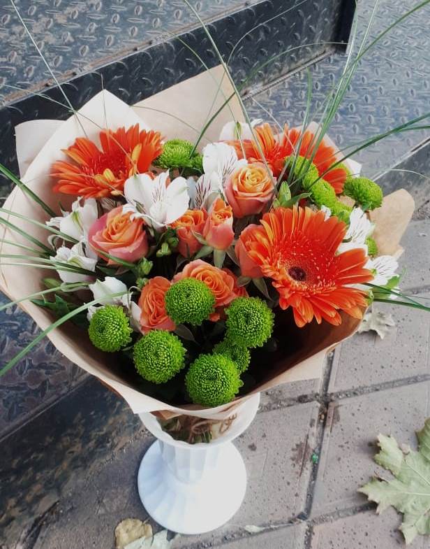 Букет цветов из: Герберы, Хризантемы, Альстромерии и Розы в Пушкинские Горы