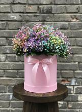 Цветочная композиция из Гипсофила и Розы в шляпной коробке в Пушкинские Горы