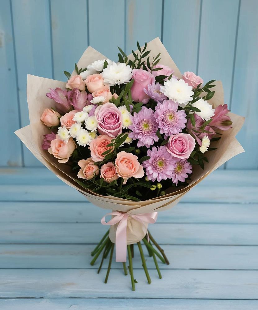 Букет цветов из: Хризантемы, Розы и Альстромерии в Пушкинские Горы