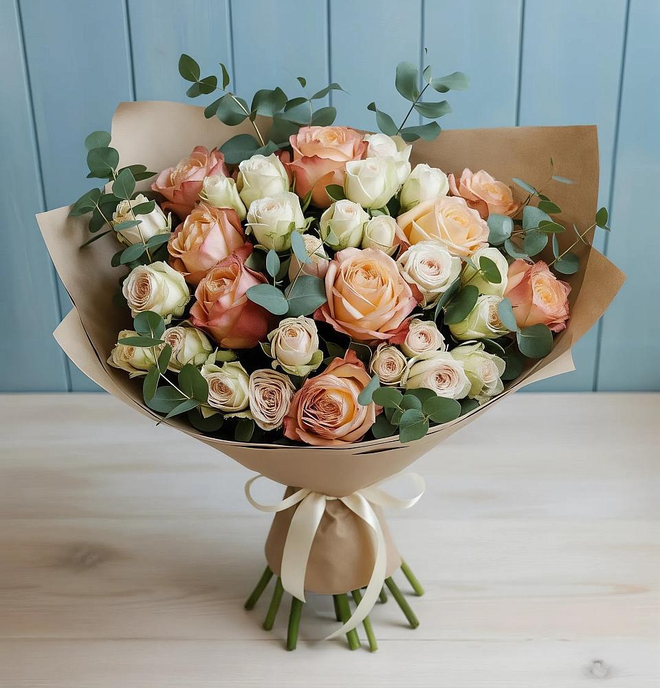 Букет цветов из: Альстромерии и Розы в Пушкинские Горы