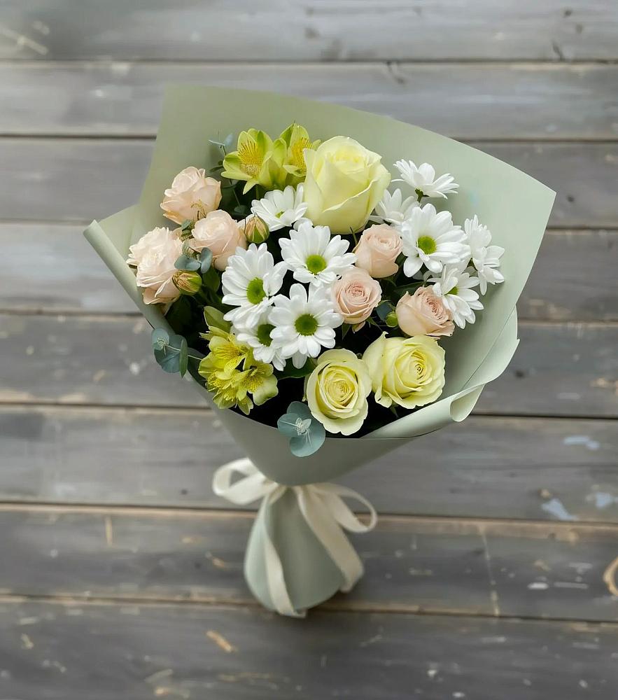 Букет цветов из: Альстромерии, Розы и Хризантемы в Пушкинские Горы