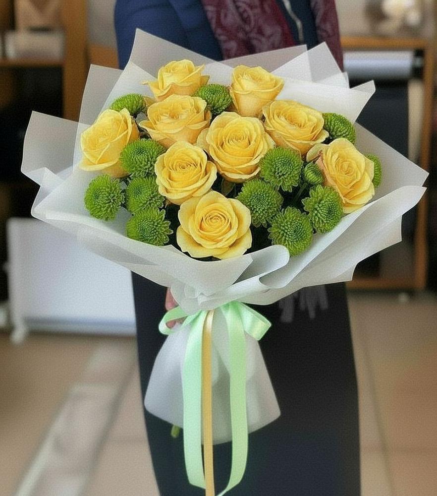 Букет цветов из: Хризантемы и Розы в Пушкинские Горы