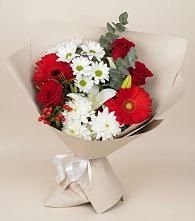 Букет цветов из:  Розы, Хризантемы, Герберы и Лилии в Пушкинские Горы