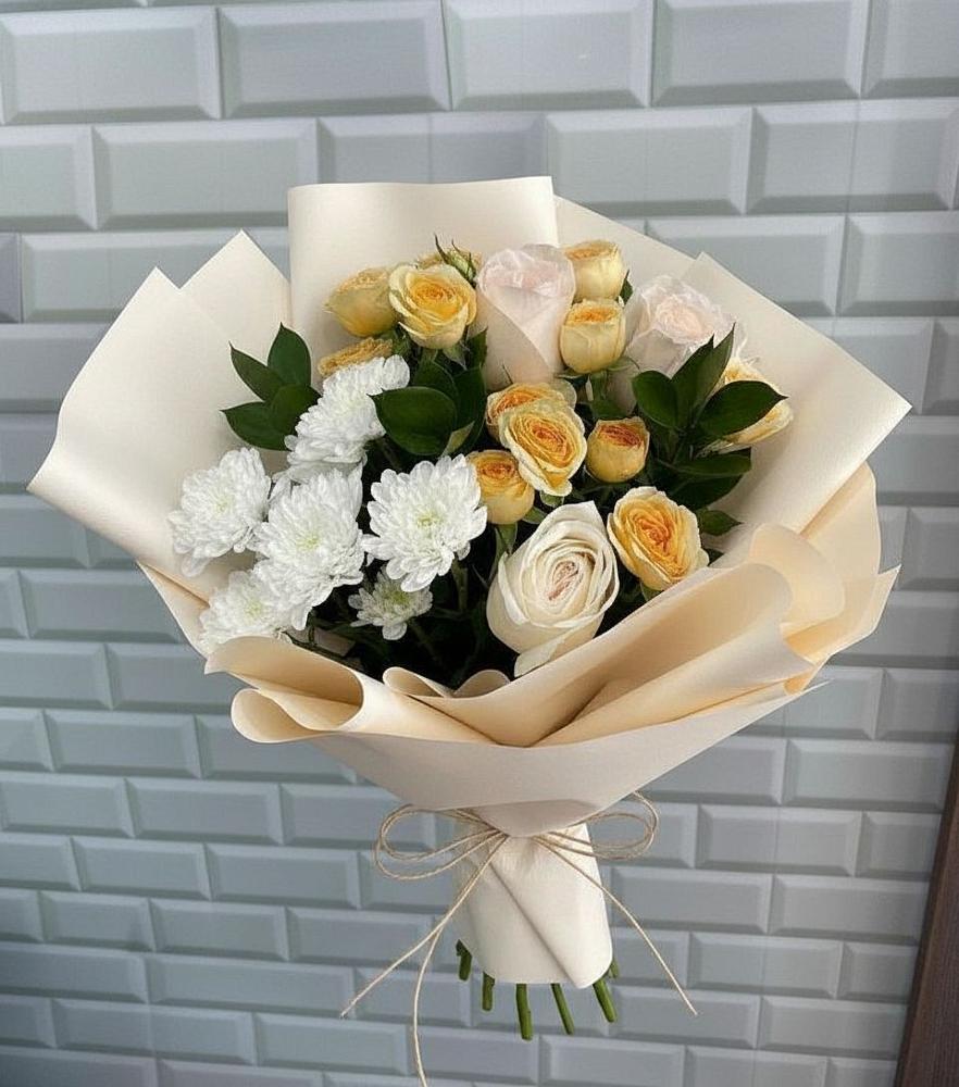 Букет цветов из: Розы и Хризантемы в Пушкинские Горы