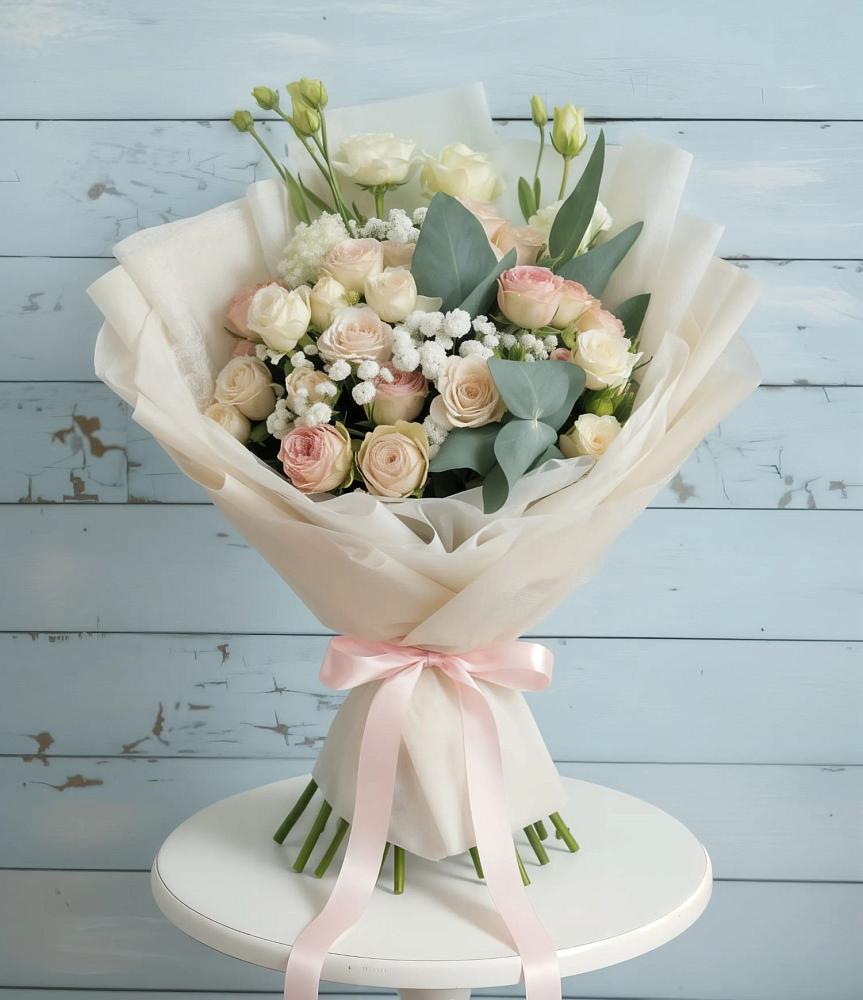 Букет цветов из: Розы и Лизиантусы в Пушкинские Горы