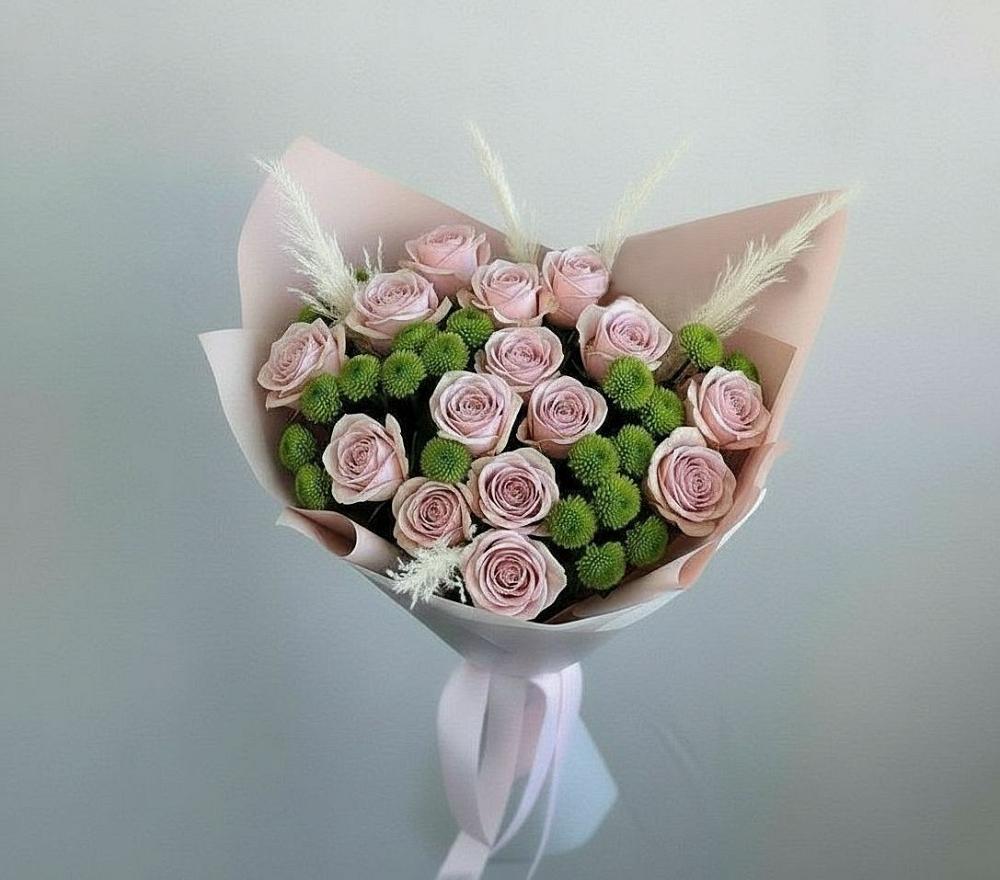 Букет цветов из: Розы и Хризантемы в Пушкинские Горы