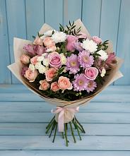 Букет цветов из:  Хризантемы, Розы и Альстромерии в Пушкинские Горы