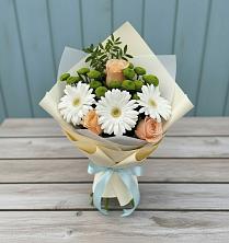 Букет цветов из:  Герберы, Розы и Хризантемы в Пушкинские Горы