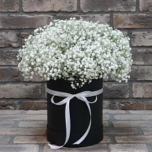 Цветочная композиция из Гипсофила в шляпной коробке в Пушкинские Горы